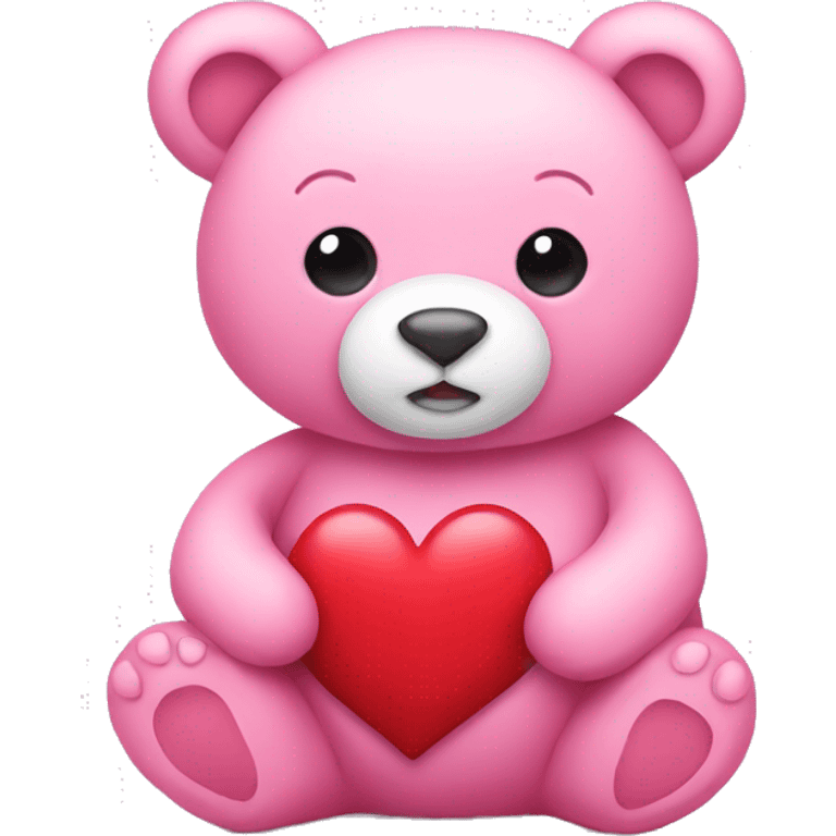 Pink bear stuffed animal holding heart emoji