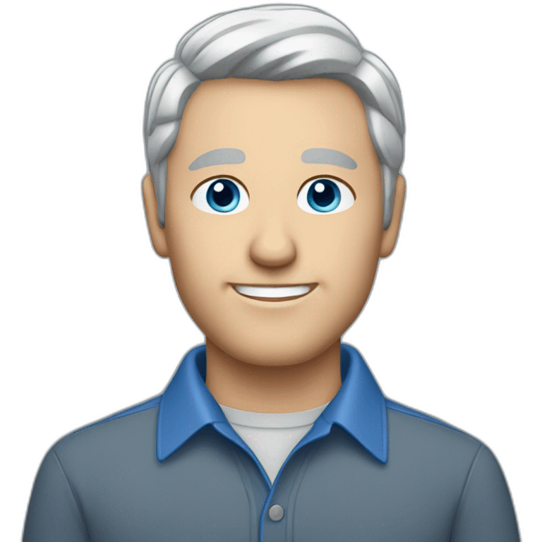 caucasian man, short grey hair, blue eyes, blue collar shirt emoji