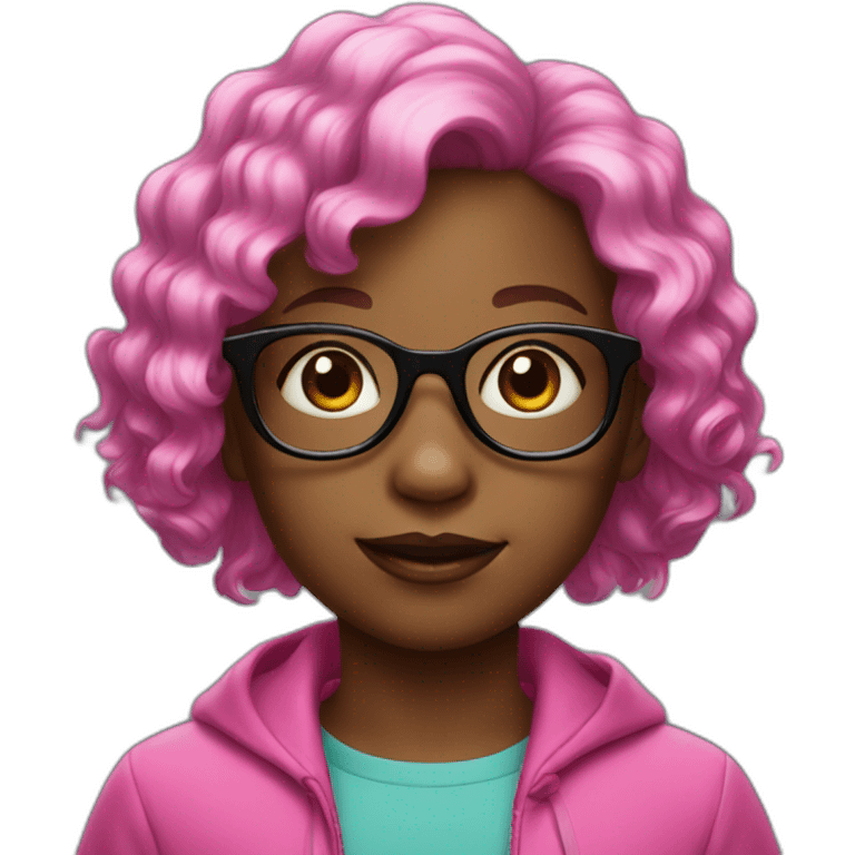 Little Girl with pink glasses black wavy short hair emoji