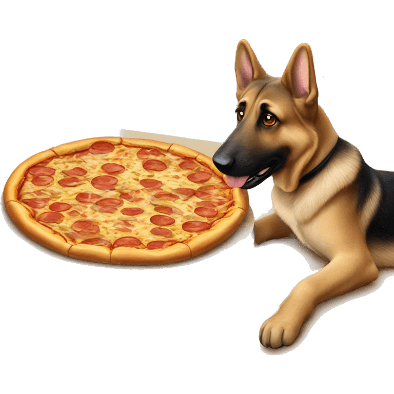 german sheperd eating pizza on a table  emoji