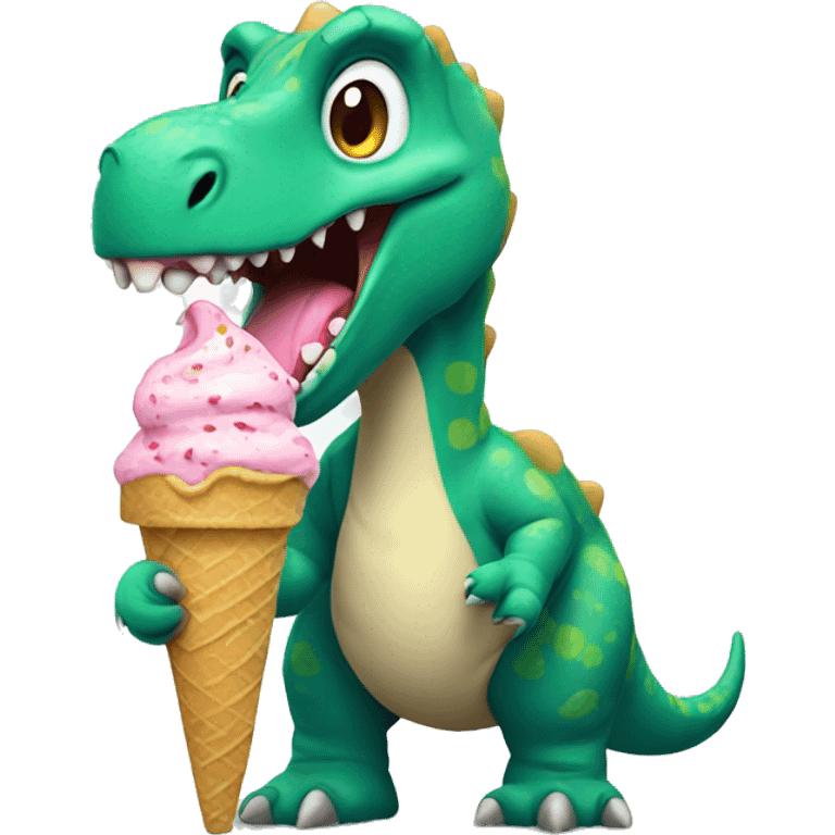 Dinosaur eating ice cream emoji