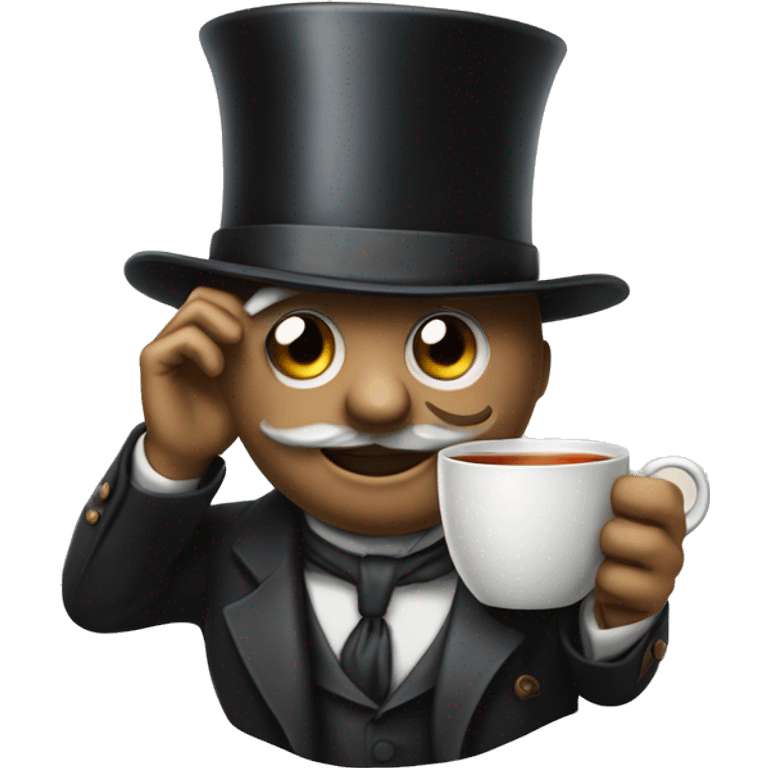 Photorealistic A British gentleman in a monocle and a top hat with a cup of tea in his hand emoji