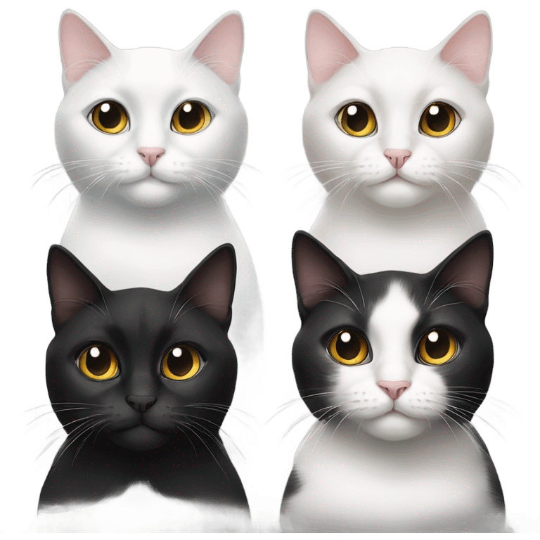 3 different black and white cats emoji