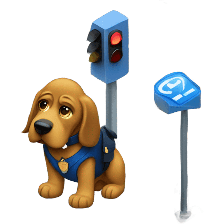 Gold and blue bloodhound as a policeman directing traffic at stop light. emoji