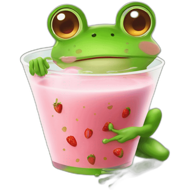 Frog sat on lilly pad drinking strawberry milk emoji