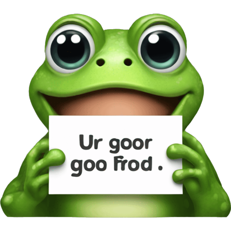 Frog holding a sign saying, "UR good" emoji