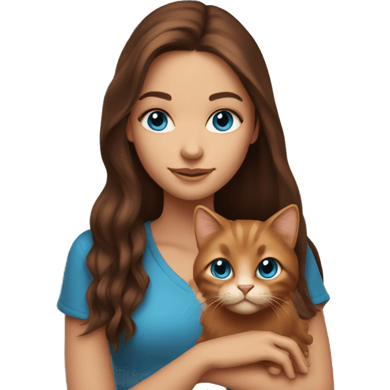 long haired brunette girl with blue eyes holding copper cat emoji