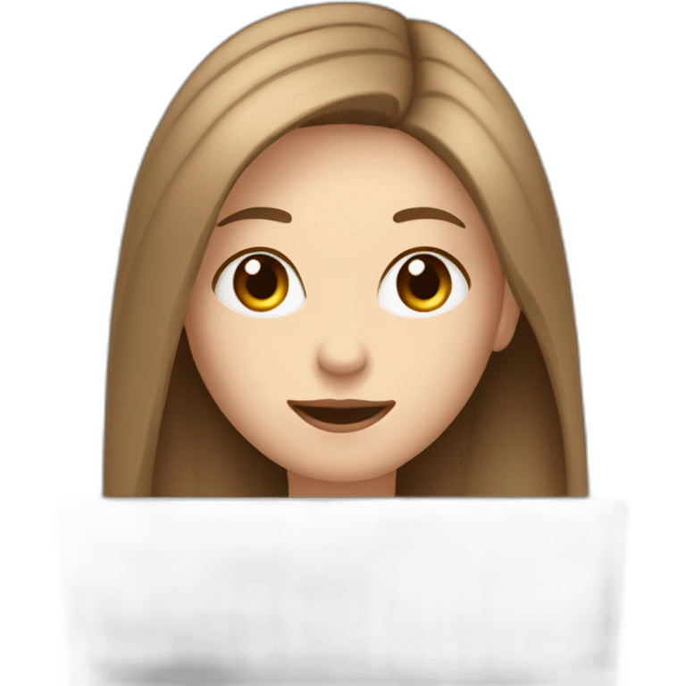 woman with pale skin and brown long hair hiding behind a mega large laptop emoji