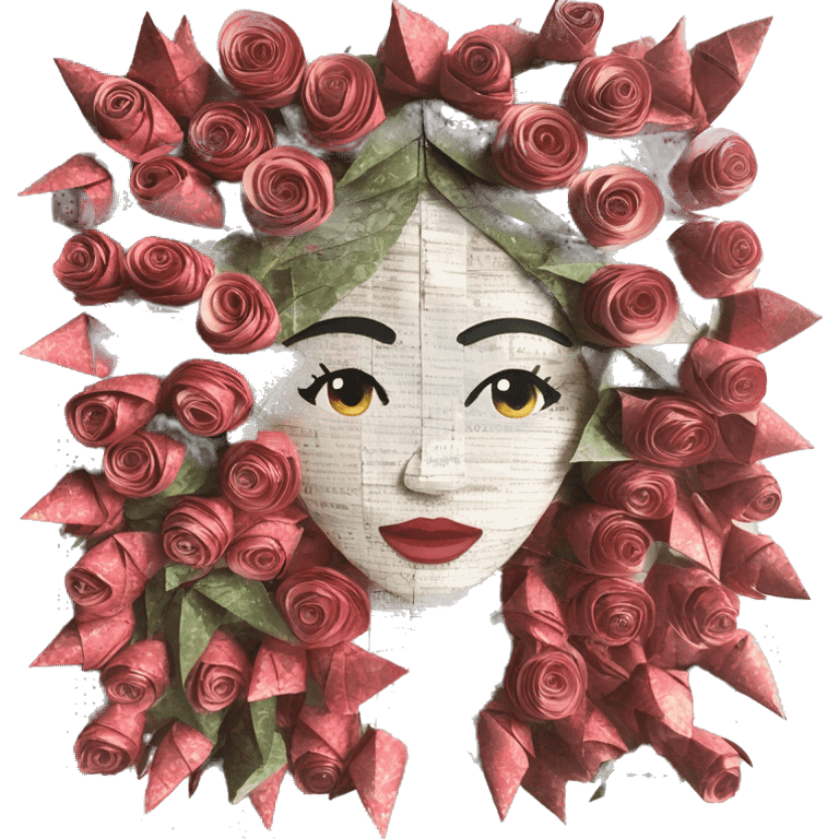  lady face made of 420 origami newspaper roses hemp leaves lantern fairy lights burning paper and hemp leaves in hair  emoji