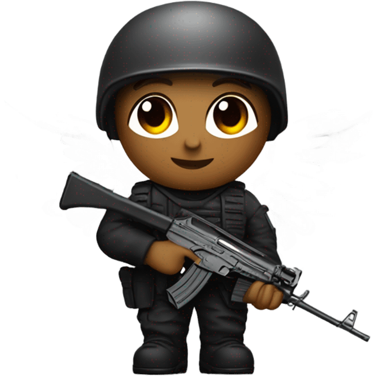 black army angel holding ak47 with wings emoji