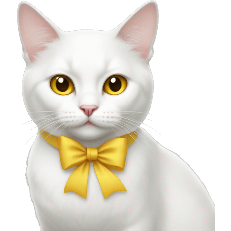 white cat with bow an yellow nose but no mouth emoji