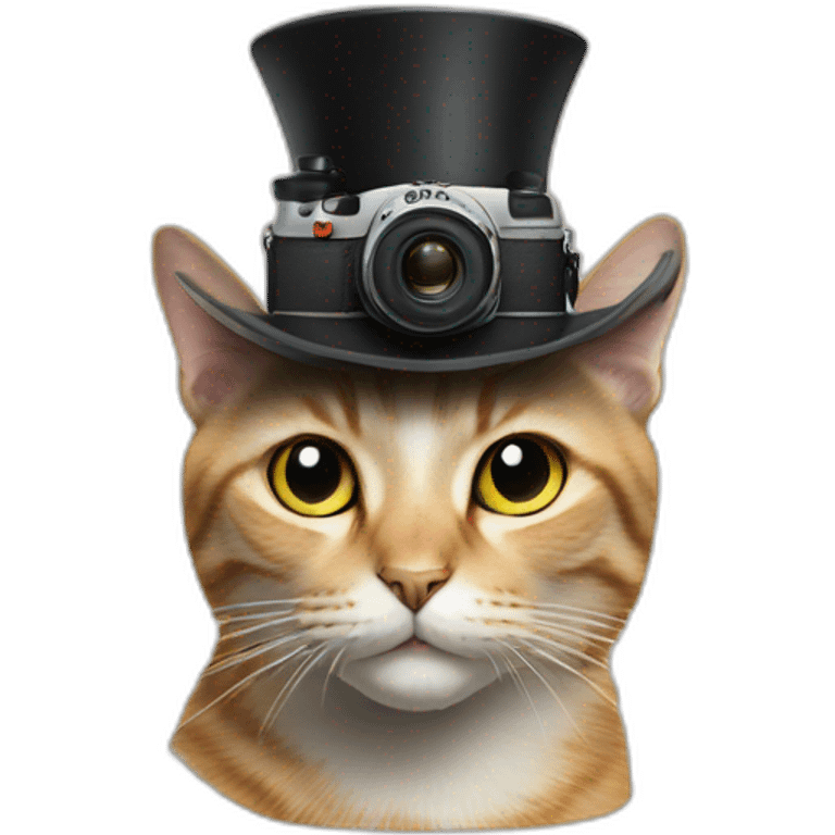 Cat in high hat with photo camera emoji