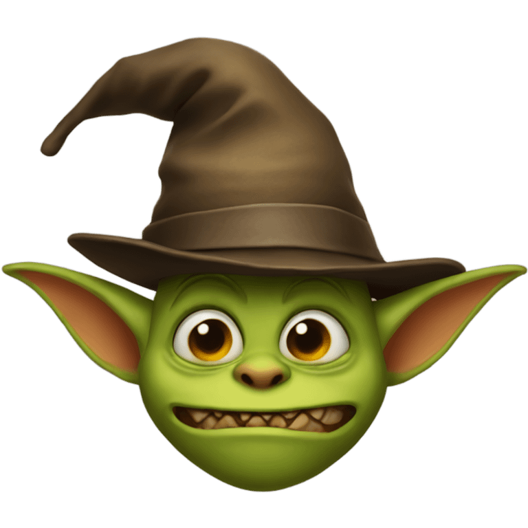 Goblin wearing hat and his eyes are hidden under the hat emoji