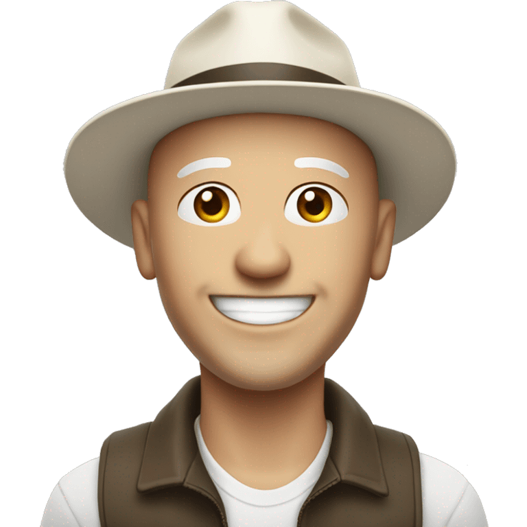 smiling white bald man outdoors with hat emoji