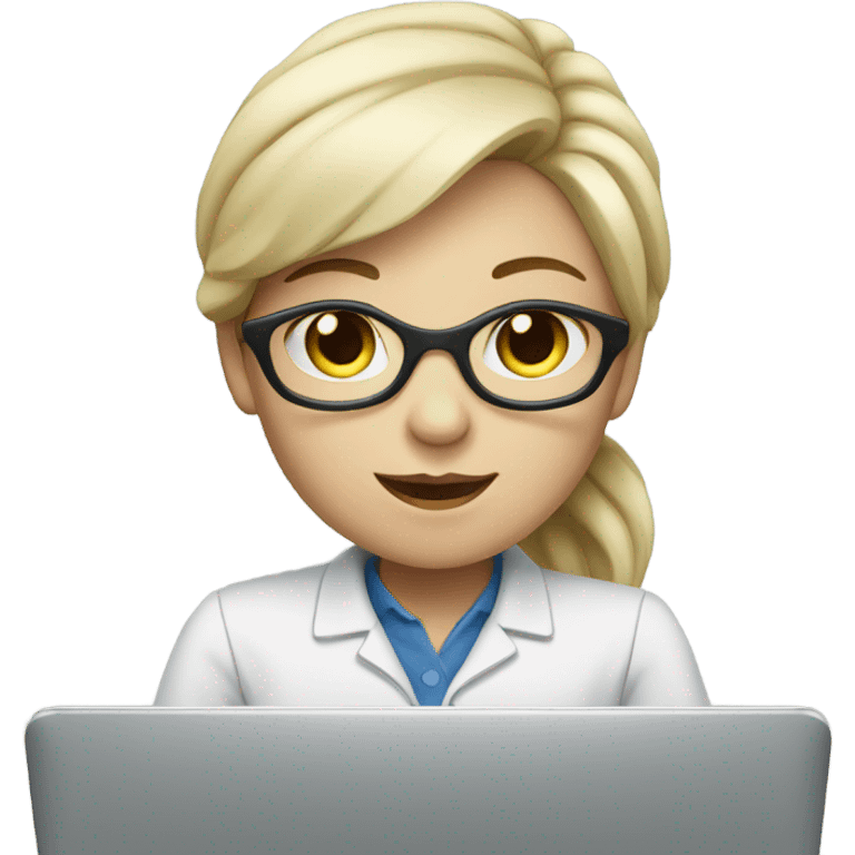 a female assistant in front of laptop, focused. White Skin emoji