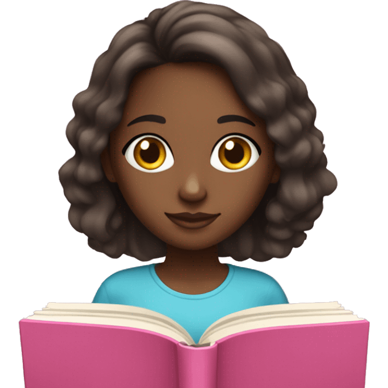 black girl brown eyes brunette reading pink book emoji