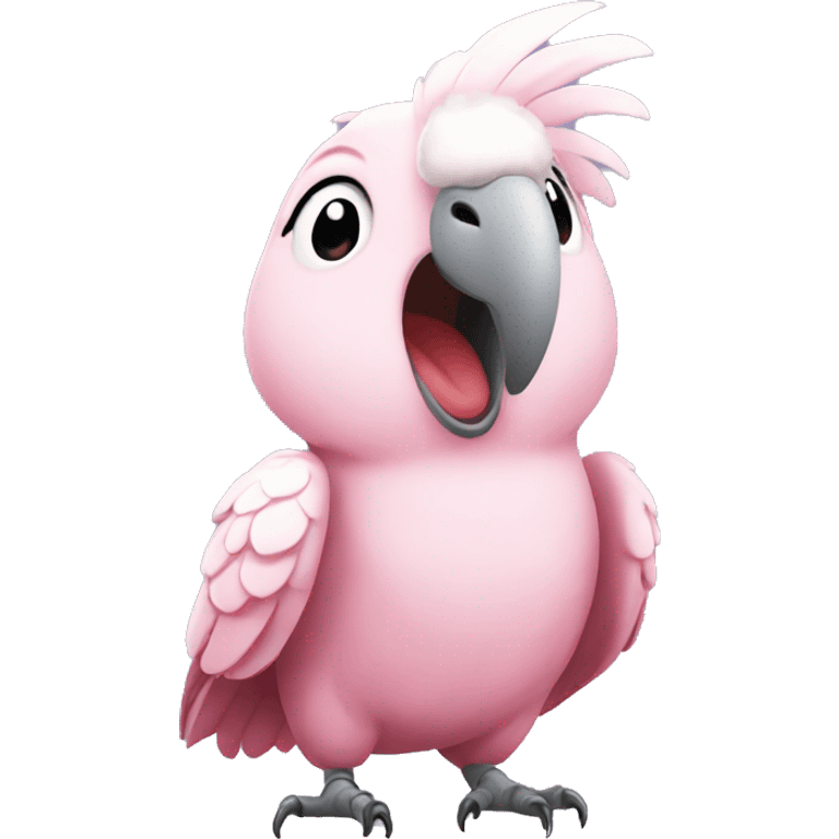 pink cockatoo standing up mouth closed emoji