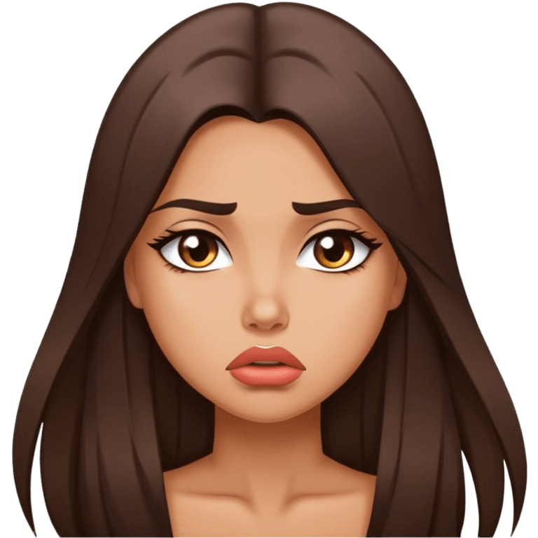 Sexy tanned beautiful cry girl with pouty lips and brunette straight long hair emoji