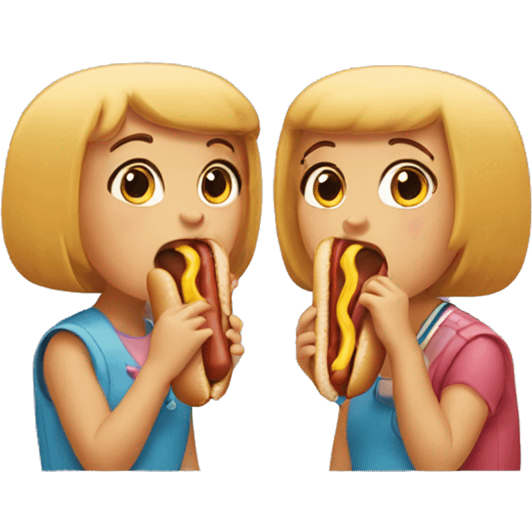 2 girls eating a hot dog emoji