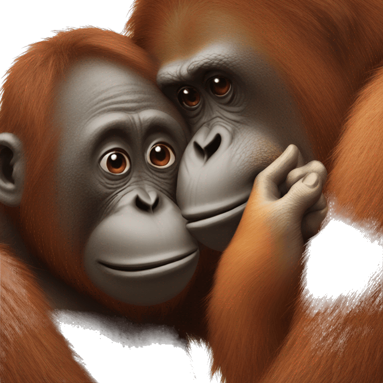 Emoji of Big Orangutan kissing small emoji of monkey emoji