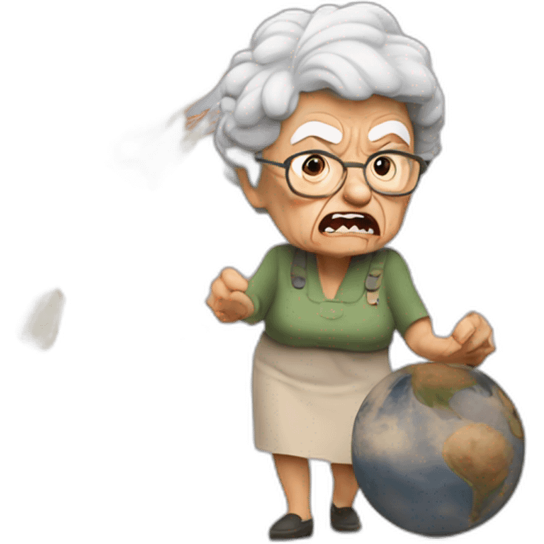 Angry Granny destroy an earth emoji