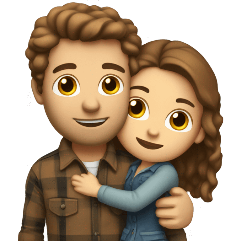 Tall white man with brown hair wearing plaid hugging small brown girlfriend emoji