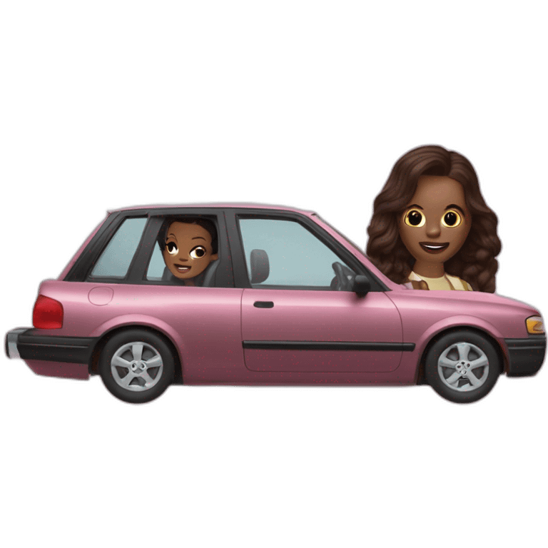 Picture of millie bobby brown and azealia banks in a car emoji