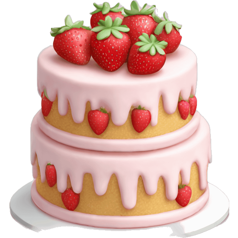 Light Pink strawberries and cream birthday cake  emoji