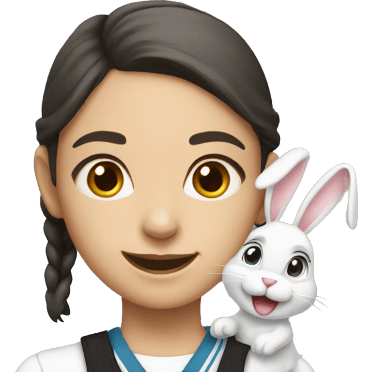 a school girl in uniform with bunny ears smiling emoji