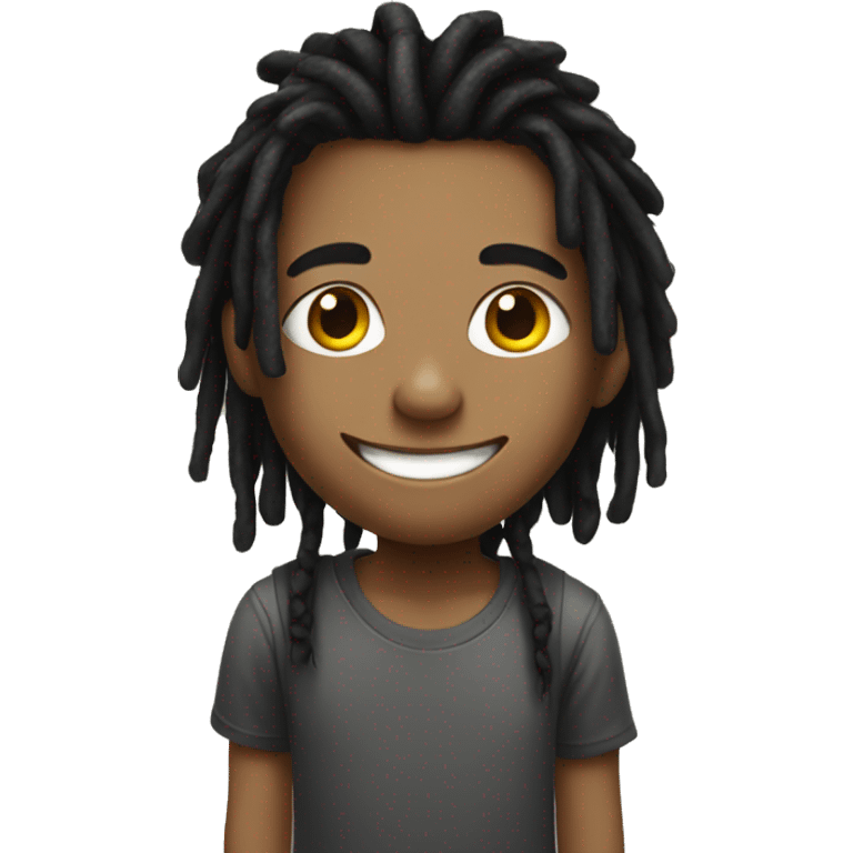 smiling boy in t-shirt with black dreads emoji