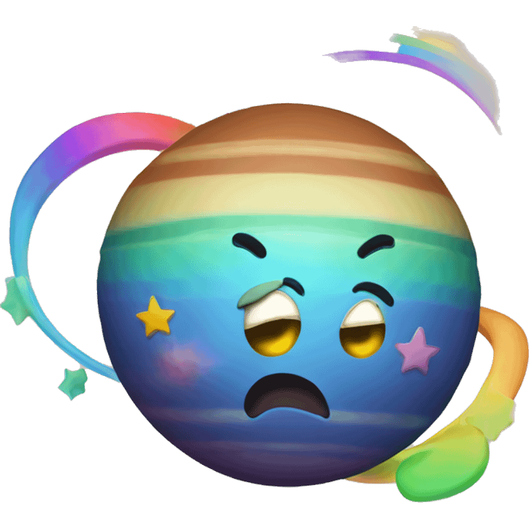 Planet with smiley face and rainbow rings  emoji