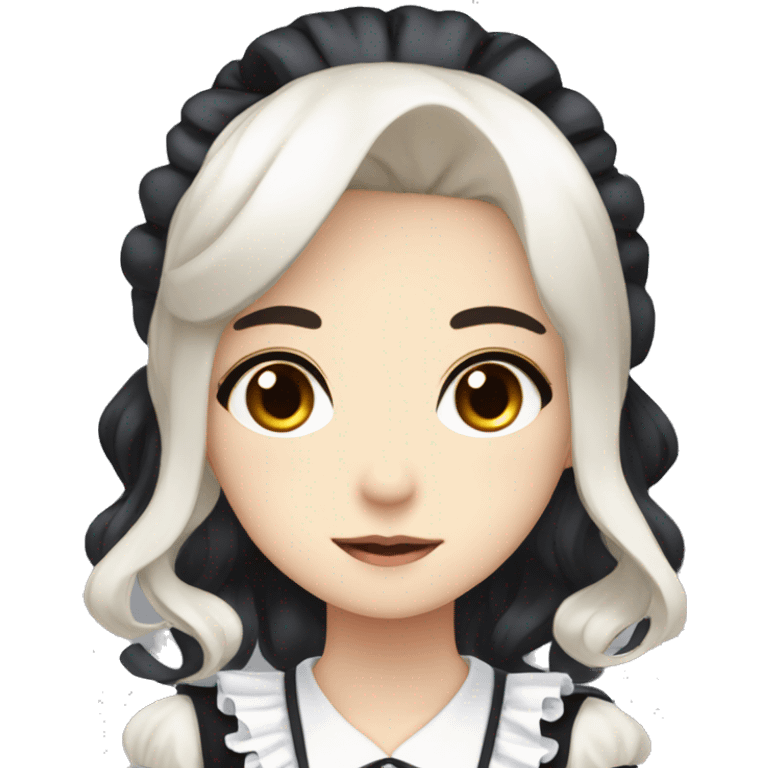 Anime maid with dark brown eyes and long, flowing black hair wearing a french maid uniform emoji