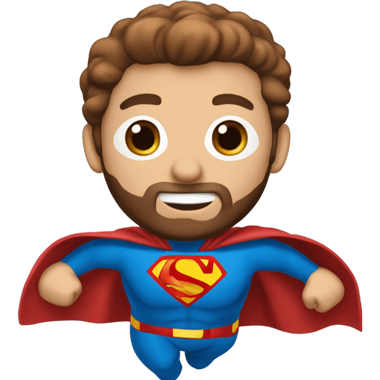 Flying superman with redish brownish hair, blue eyes, trimmed beard emoji