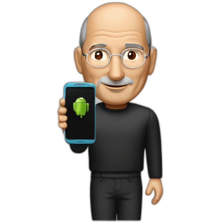 Steve Jobs with an android phone emoji