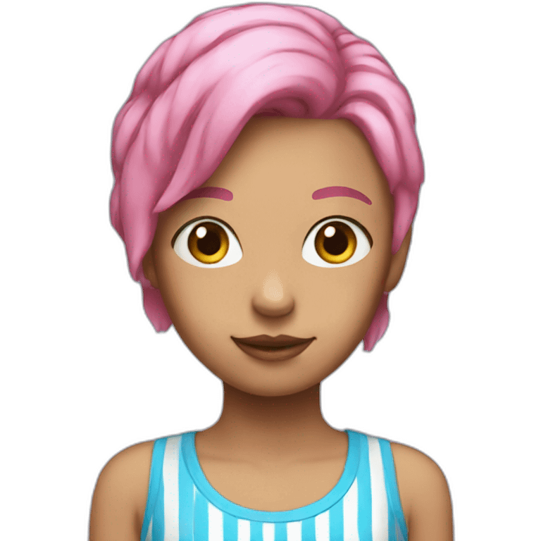 girl with pink hair with blue stripes emoji