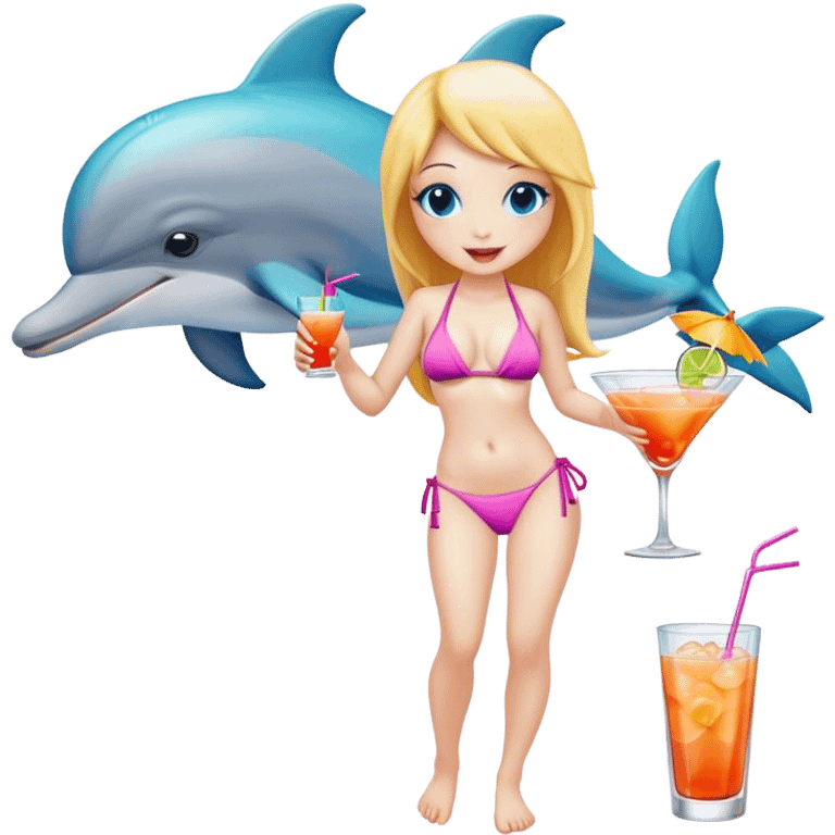 Dolphin in a bikini drinking a cocktail emoji