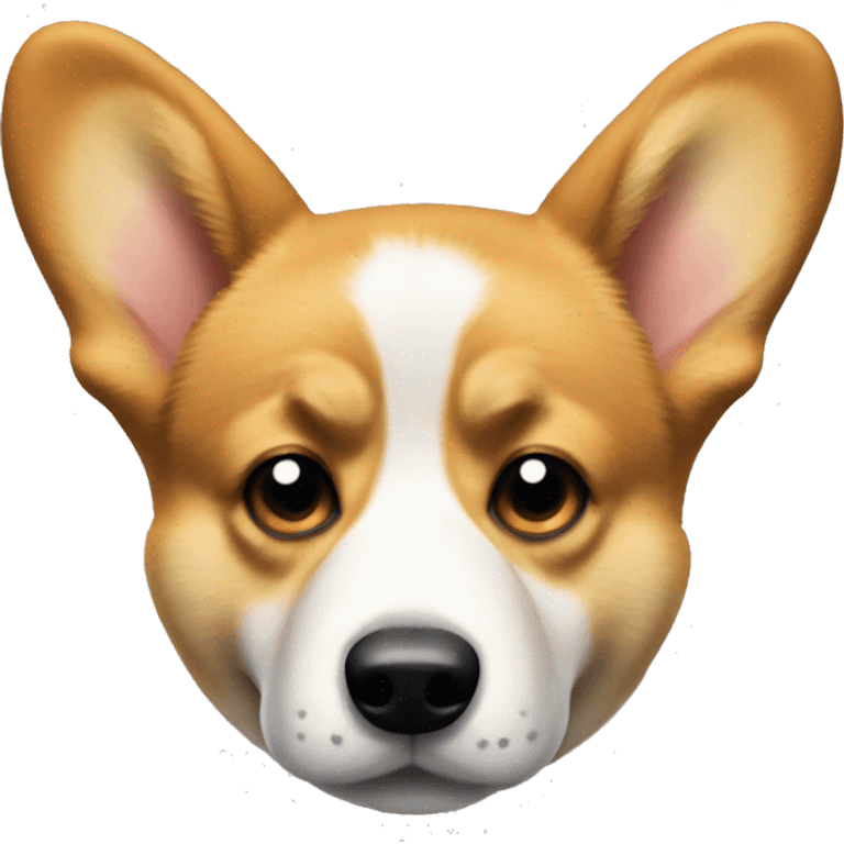 Sad Welsh corgi with droopy ears and a frown, looking heartbroken and down more realistic  emoji