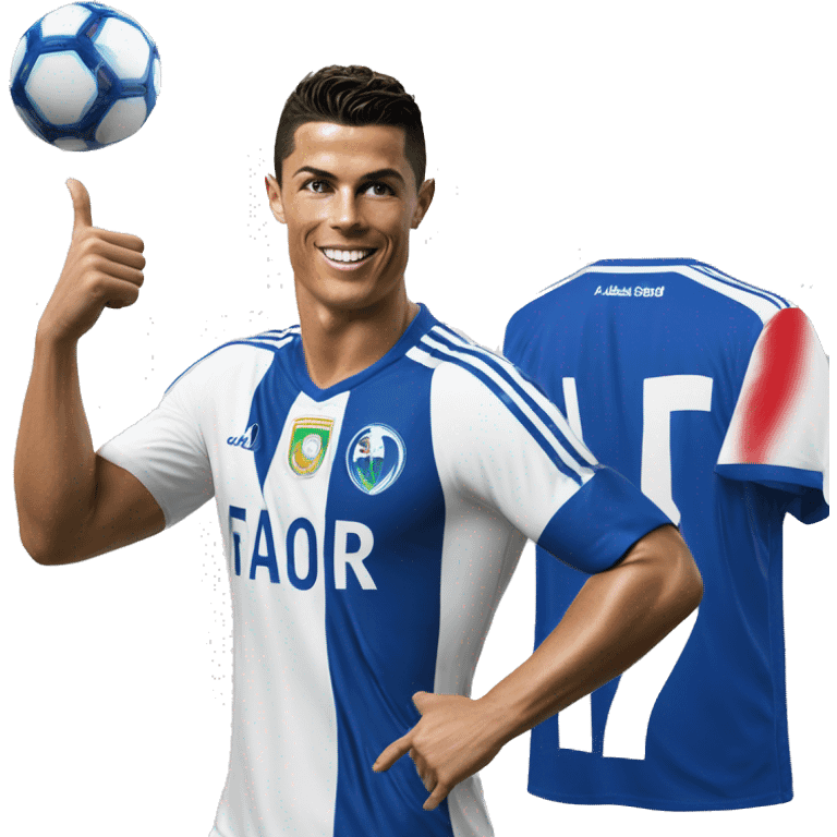 photorealistic Cristiano Ronaldo in Al Nasr jersey shows thumbs up emoji