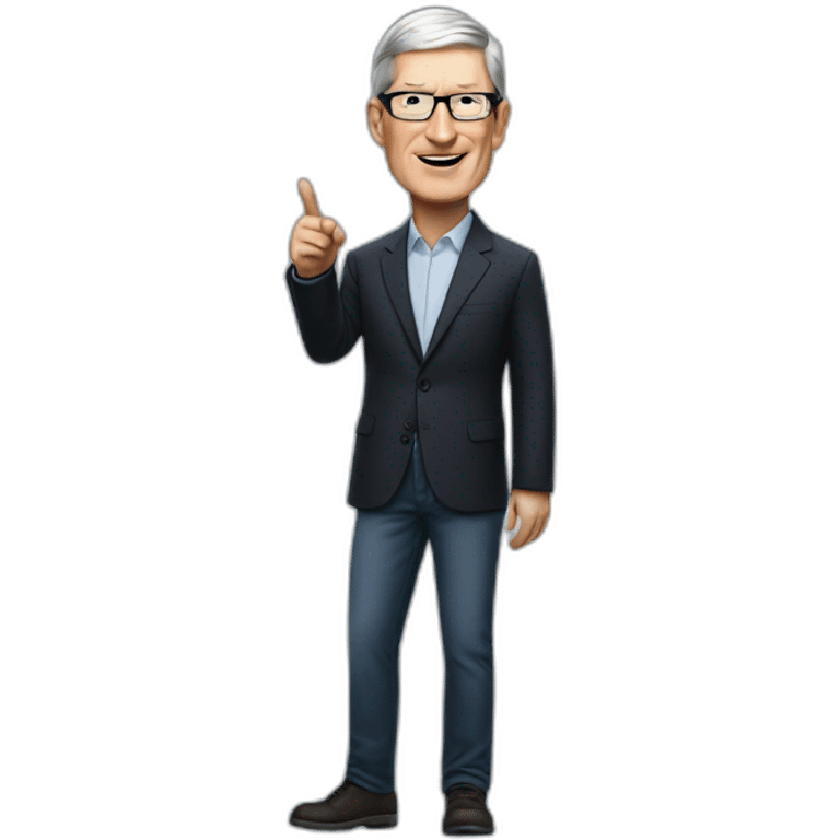 Tim Cook looking right and pointing right emoji