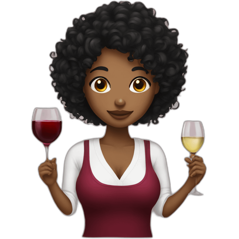 Curly black hair girl with wine emoji