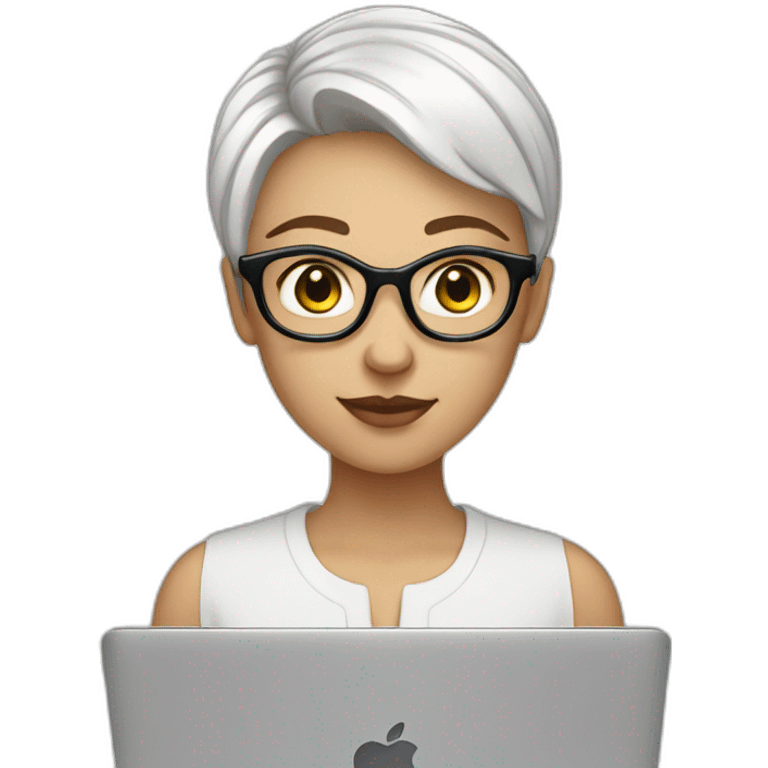 it-programmer-girl-white-short-hair-without-glasses-with-macbook emoji