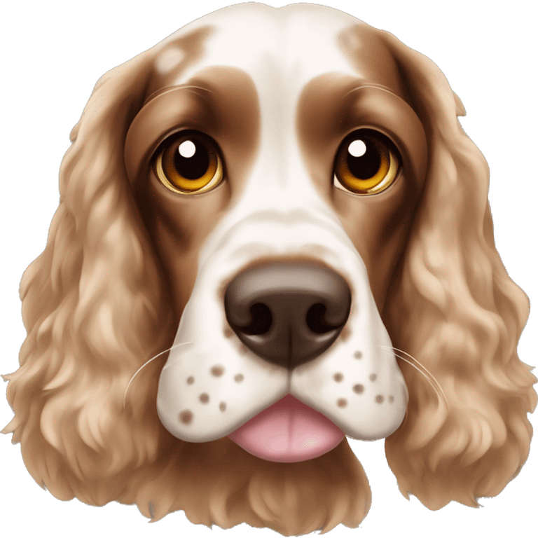 English cocker spaniel with brown spots and freckles near its nose with brown eyes  emoji