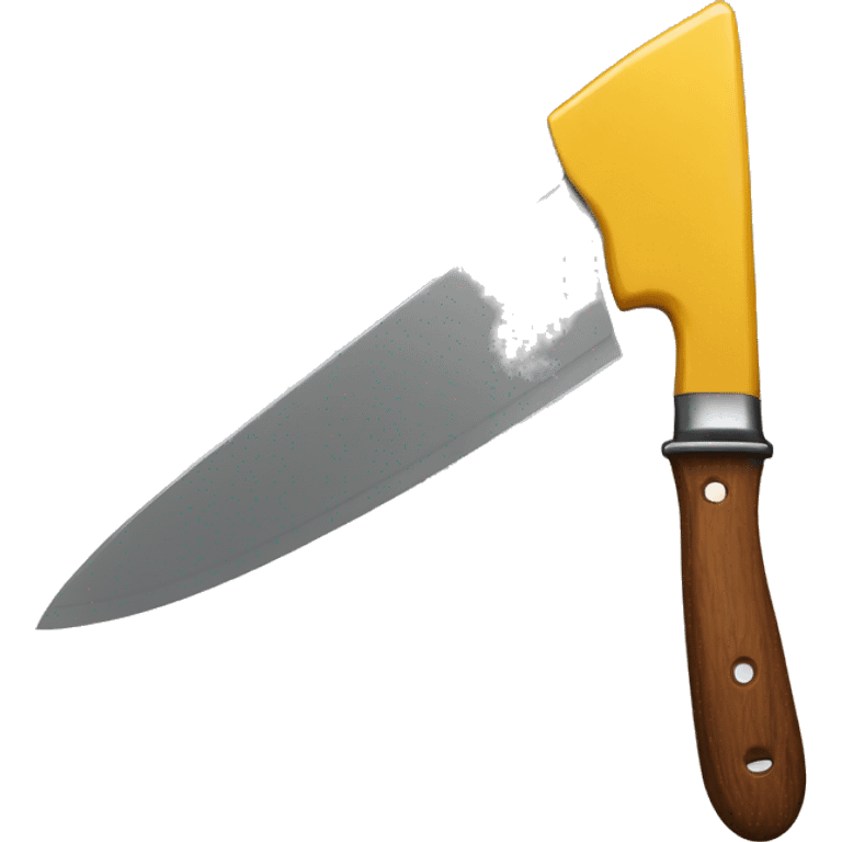 a knife with a wooden handle and the blade is only dripping mustard emoji