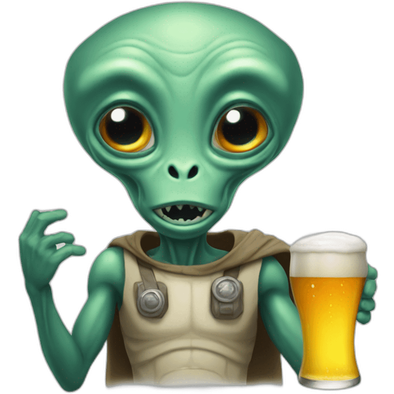 Alien holding a beer and has no ears emoji