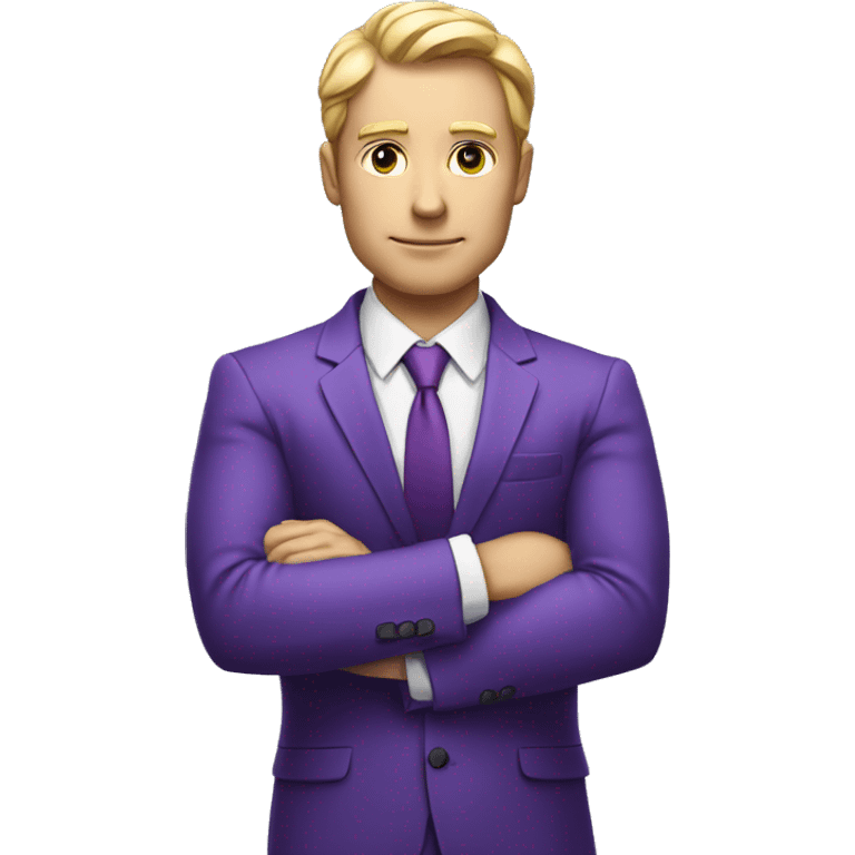 Business man in purple suit multimillionare, crossed arms, white skin emoji