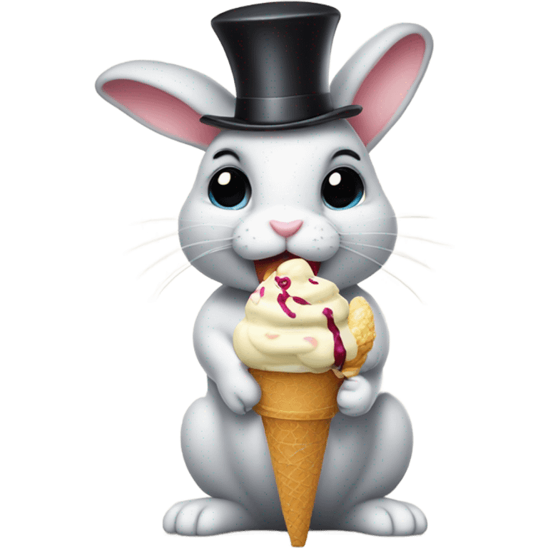 Bunny in a top hat eating ice cream sundae  emoji