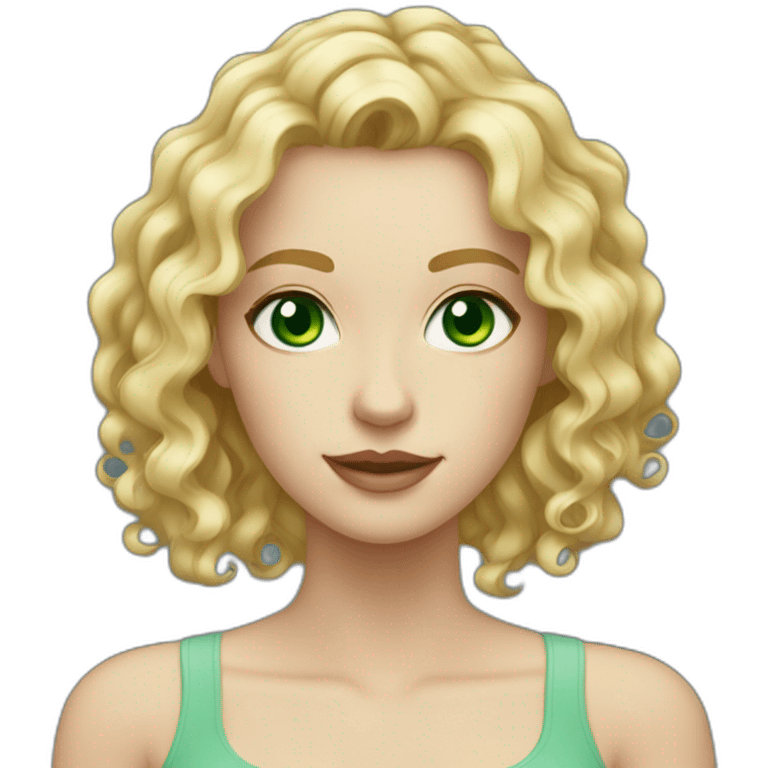 blonde white tall girl with wavy hair and green blueish eyes emoji