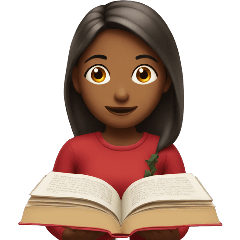 Girl reading a Christmas book emoji