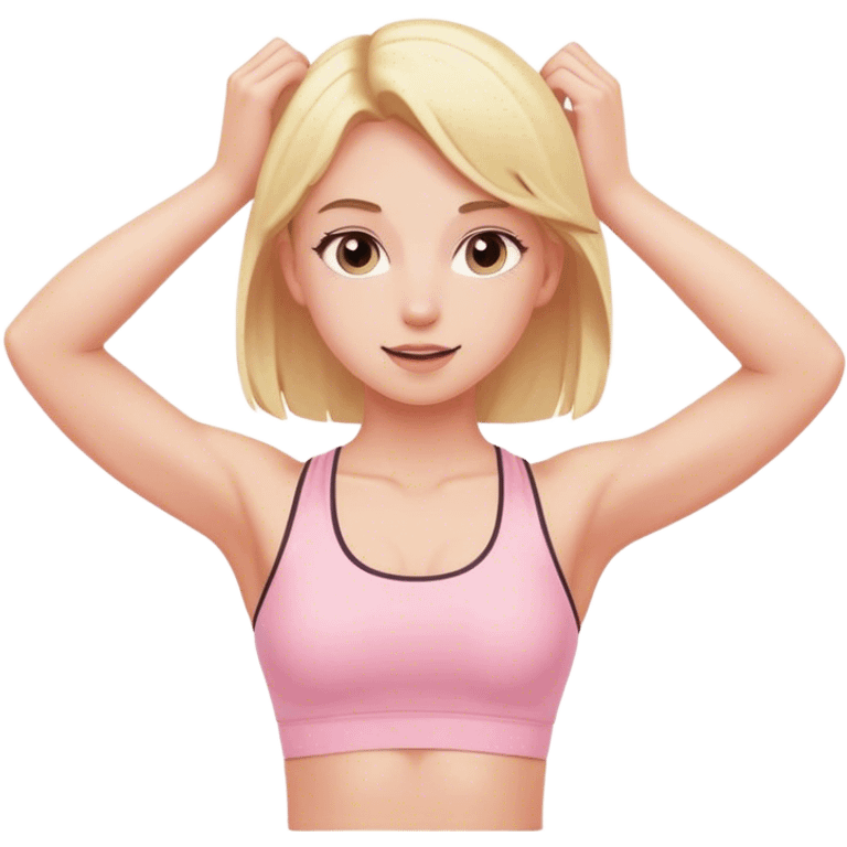 blonde girl stretching in light pink gym  emoji