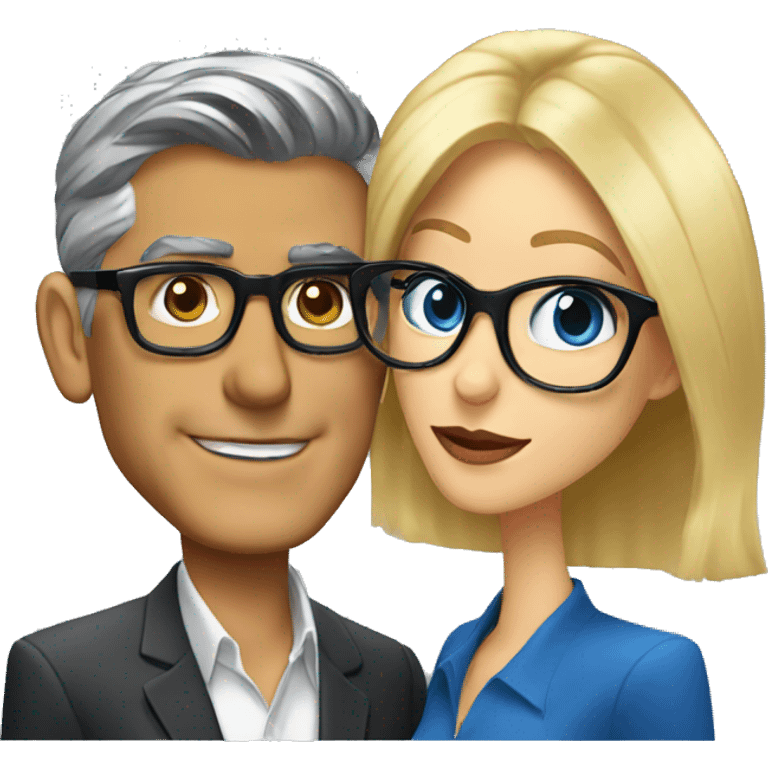  George Clooney and blonde woman with blue eyes and glasses kisses  emoji